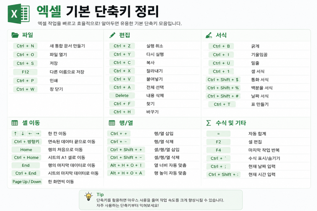 엑셀 기본 단축키