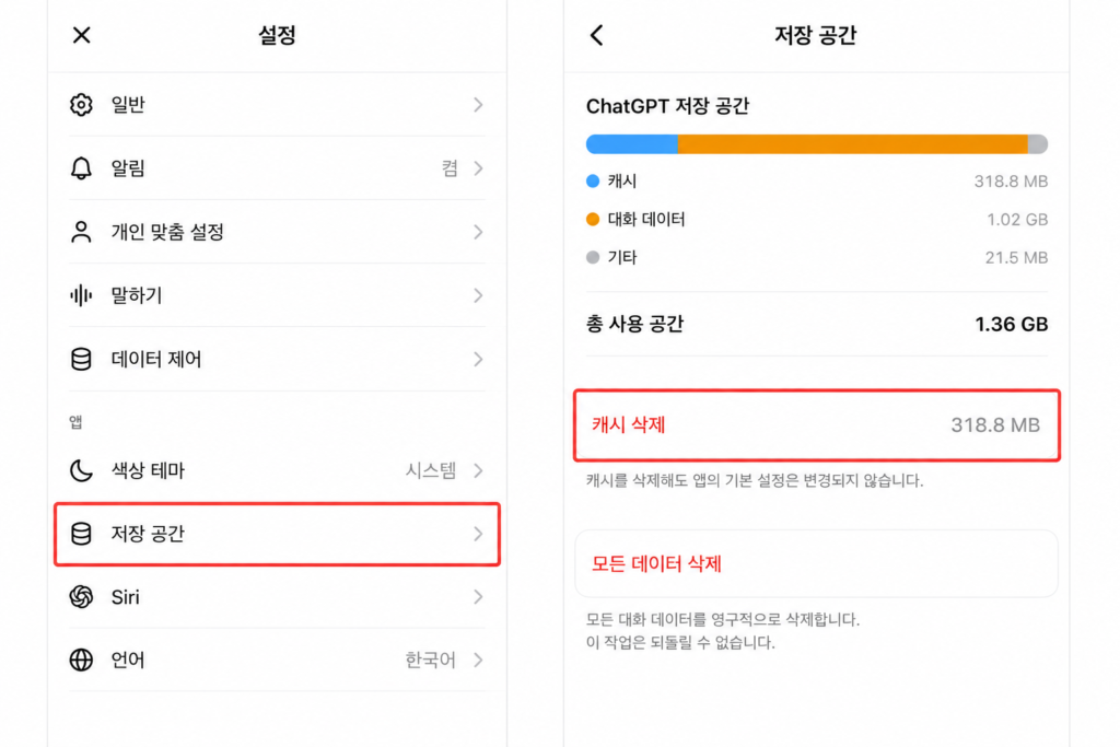 ChatGPT 캐시 삭제 방법