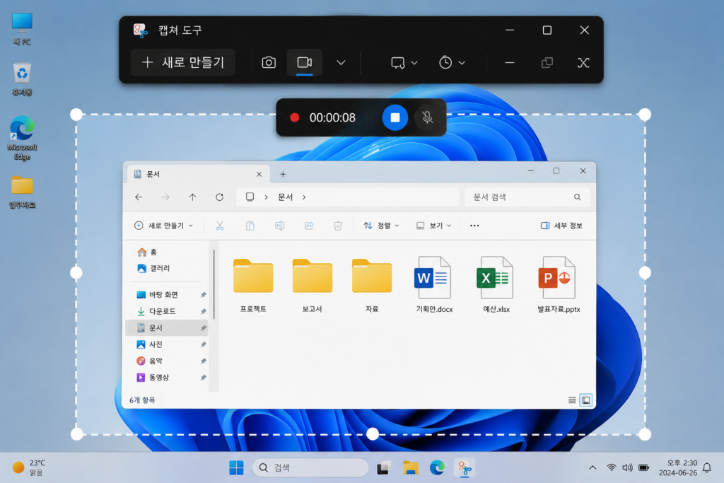 캡처 도구 화면 녹화 예시