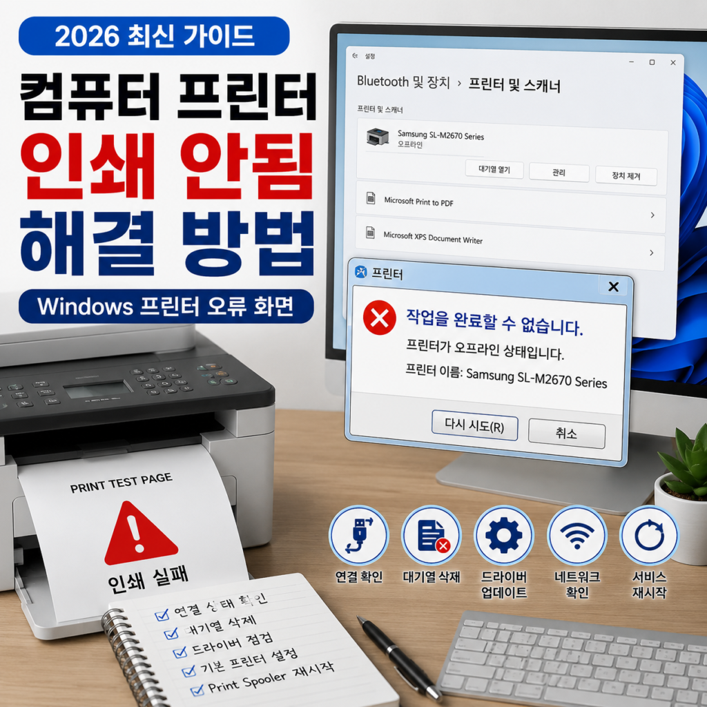 [대표 이미지]

컴퓨터 프린터 인쇄 안됨 해결 방법 Windows 프린터 오류 화면

computer-printer-not-printing-fix.webp