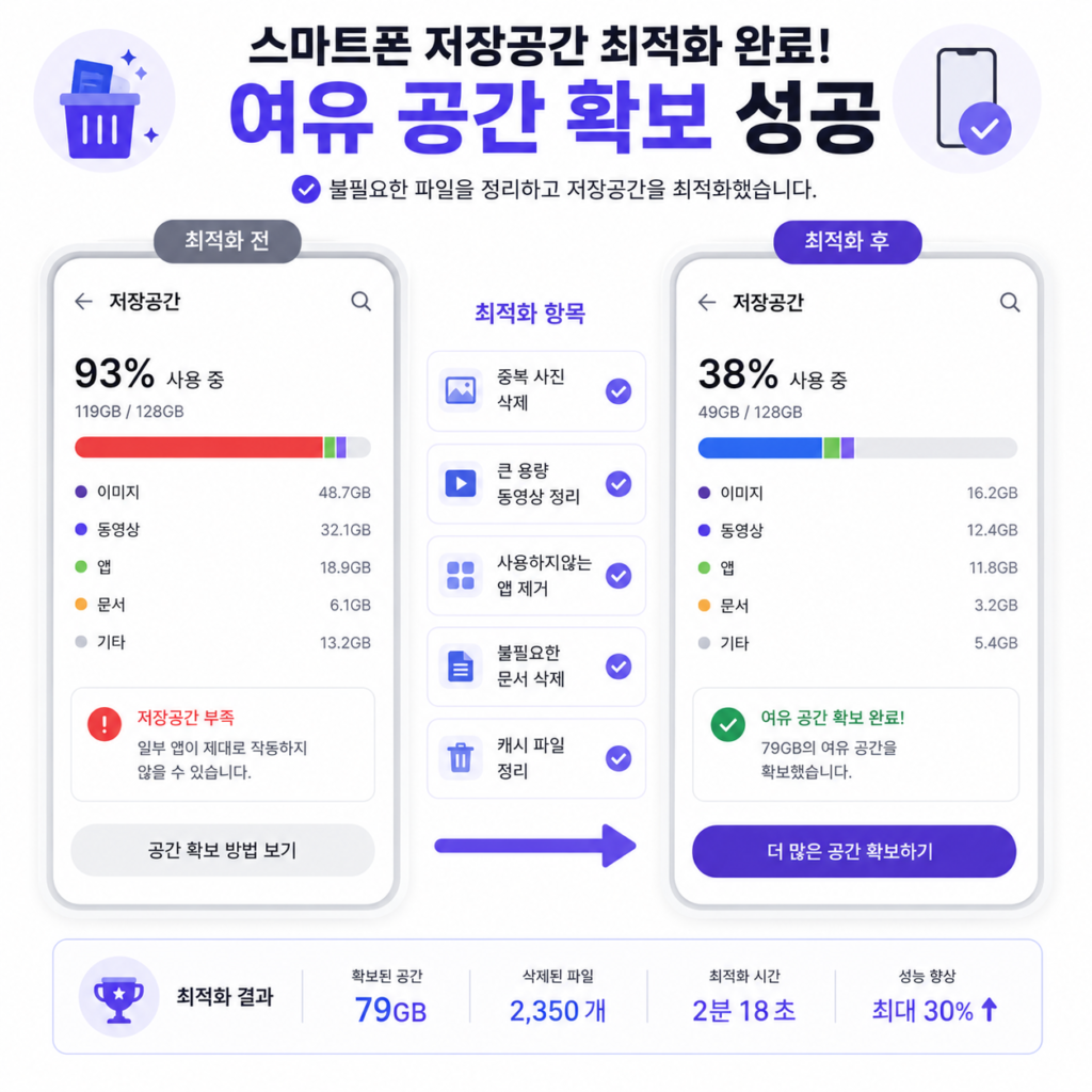 [이미지4]
스마트폰 저장공간을 최적화하여 여유 공간을 확보한 화면