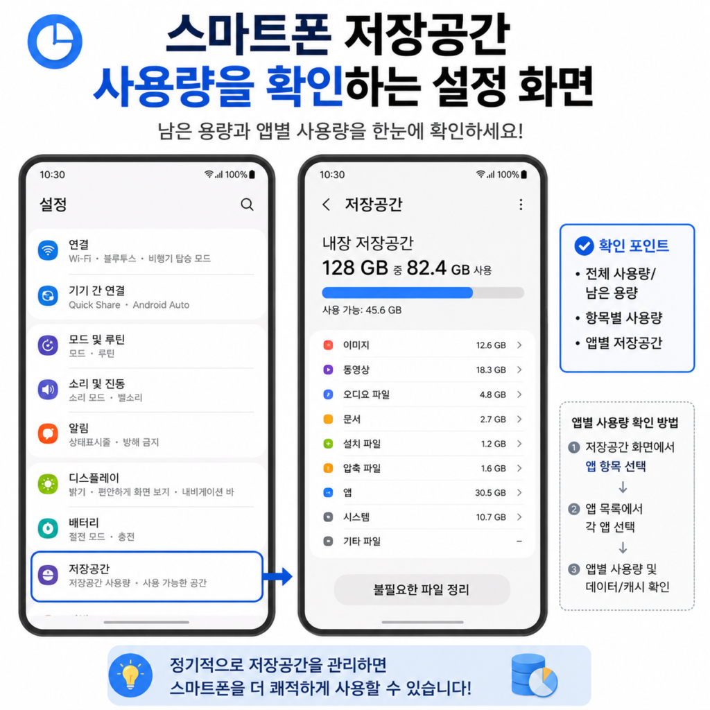 [이미지1]
스마트폰 저장공간 사용량을 확인하는 설정 화면