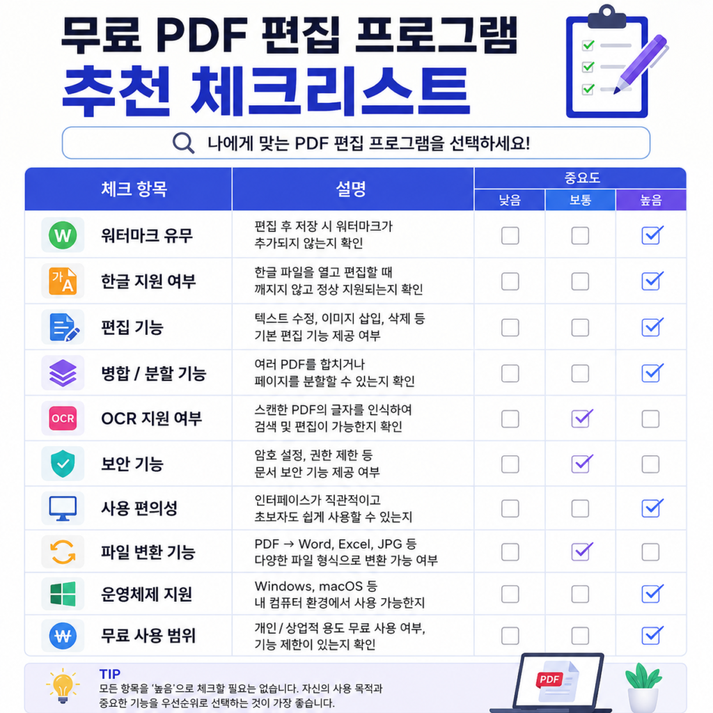 [이미지4]
무료 PDF 편집 프로그램 추천 체크리스트
free-pdf-editor-checklist.webp