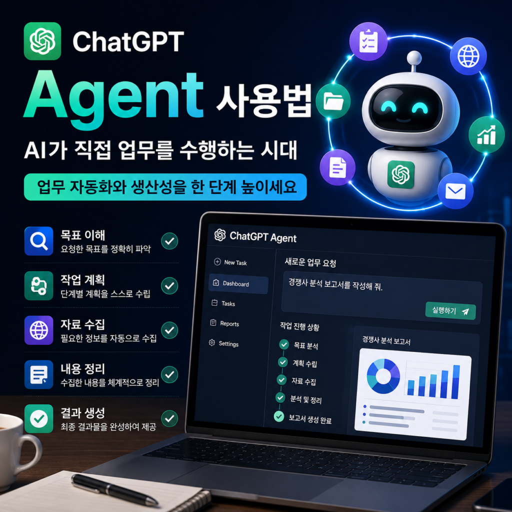 [대표 이미지]
ChatGPT Agent 기능을 활용해 다양한 업무를 자동화하는 모습