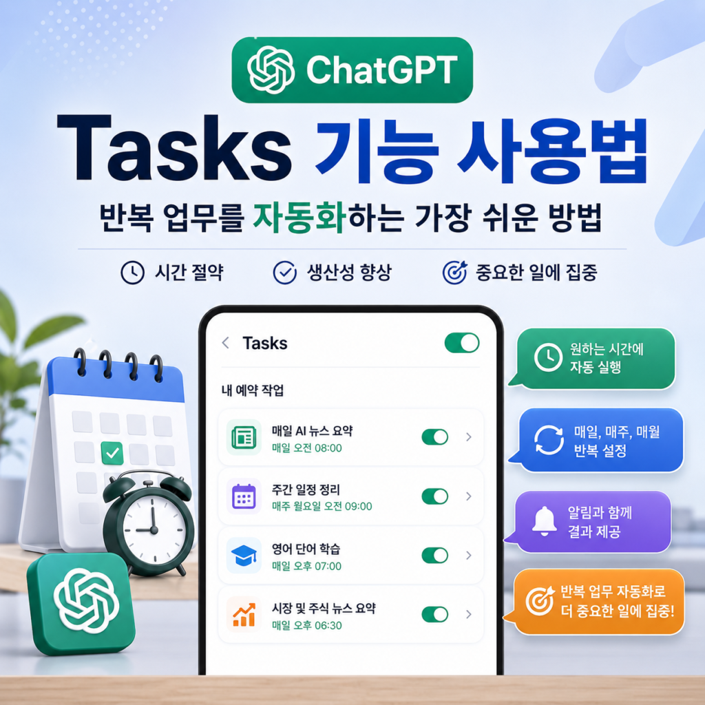 ChatGPT Tasks 기능으로 반복 업무를 자동화하는 화면