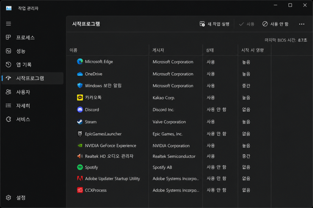작업 관리자 시작프로그램 화면

game-startup-manager.webp