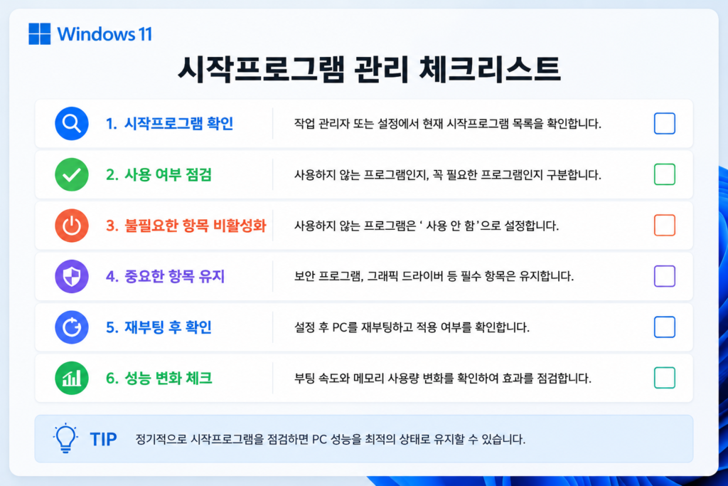윈도우11 시작프로그램 관리 체크리스트
windows11-startup-checklist.webp
